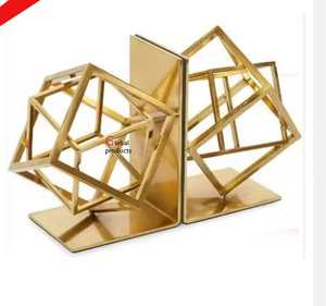 Sujetalibros de diseño de acero inoxidable de metal con acabado dorado más exigentes para sala de estar de oficina en casa - Product Image 1