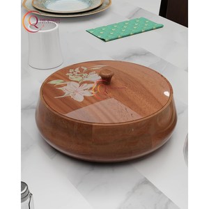 Vintage Wooden Casserole Dish with <b>Lid</b> Elegant Handcrafted Design Ideal for Serving Hot Meals & Storing Food Perfect for Kitchen - Product Image 1