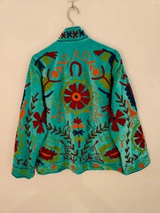 Veste en velours brodée de fleurs bohèmes, col mandarin, manches longues, vêtements décontractés pour le printemps, pour adultes - Product Image 2