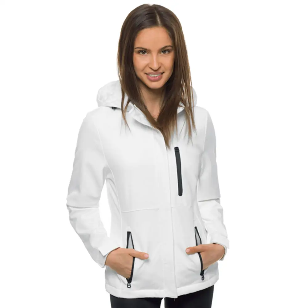 Beyaz renkler fabrika toptan koşu kadınlar için rüzgar geçirmez Softshell ceket özel kadın fermuar avcılık ceketler bayanlar