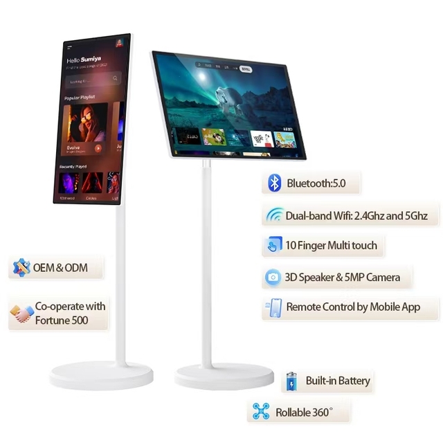 Stand by Me 21.5/24/27/32 Inch Wireless Rollable TV on Wheels 13MP Camera Rotating Smart Portable TV Android13 Led Display