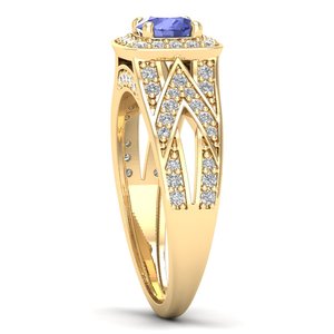 Reyes หรูหรา14K ทอง Tanzanite อัญมณีงานแต่งงานเครื่องประดับเจ้าสาวคุณภาพสูง925สเตอริงเงินเพชรแหวนฮาโล - Product Image 3