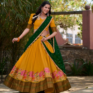 Premium Cotton Silk Stitched Lehenga Wholesale India Detailed Thread Work Georgette Dupatta For Wedding Resellers - Product Image 1