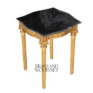 โต๊ะข้างทรงสี่เหลี่ยมหรูหราพร้อมท็อปหินอ่อนสีดำและโครงไม้แกะสลักลายทองคำเปลวอย่างประณีตสำหรับตกแต่งบ้านสไตล์คลาสสิก - Product Image 4
