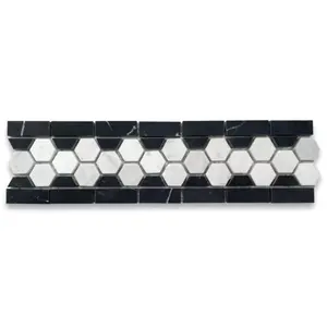 Carrara ขอบกระเบื้องโมเสคทรงหกเหลี่ยมหินอ่อนสีขาวชุดอุปกรณ์อ่างอาบน้ำ - Product Image 1