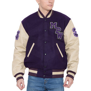 Chaqueta Varsity de Lana con Logotipo y Diseño Personalizados, Mangas de Cuero, Cuello Alto de Alta Calidad y Diseño Frontal - Product Image 1