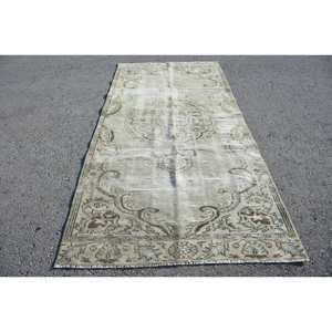 Clásico Beige Marrón 4,5X9,2 pies Respetuoso con el medio ambiente Alfombra de lana de pelo medio Diseño de retazos turcos para comedor Respaldo de látex - Product Image 1