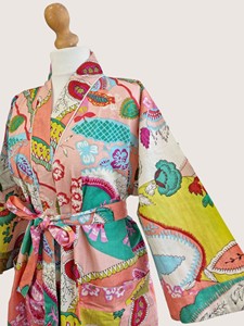 Bata Larga Estampada Floral para Mujer, Manga Larga, Cuello en V, 100% Poliéster, Suave, Informal, para Primavera, con Cierre de Cordón - Product Image 5