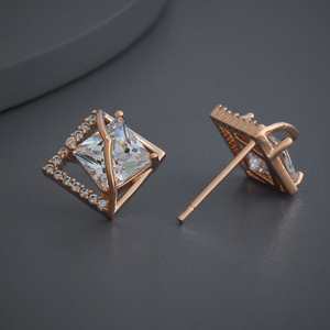 Trendy 183977 Stud Hoop <b>Earrings</b> Geometric Pattern Princess Cut <b>Diamond</b> Stainless Steel Copper <b>Pearl</b> Main Religious for Parties - Product Image 4