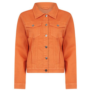 2025 100% Cotton Orange Denim Jacket Slim <b>Jean</b> <b>Ripped</b> Design for Winter/Autum Vintage Style Women's - Product Image 1