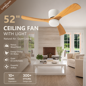 Modern <b>Ceiling</b> <b>Fan</b> with LED Light 52 Inch Flush Mount Wood <b>Ceiling</b> <b>Fan</b> with Quiet DC Motor for Indoor Living Room - Product Image 1