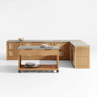 Ensemble de cuisine portable en forme de L Sophia, en teck massif, 5 sections, finition naturelle, pour usage hôtelier