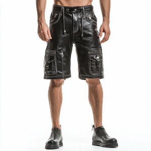 Pantalones cortos de cuero de motorista OEM para hombre, pantalones cortos para montar en bicicleta, pantalones cortos de cuero Vintage para hombre, ropa de calle, pantalones cortos de cuero para hombre - Product Image 4