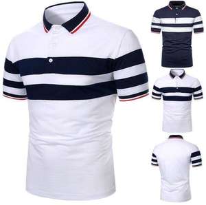Polo con retazos de dos colores, camiseta de manga corta suelta y transpirable con solapa para hombres, polos casuales y de moda - Product Image 1