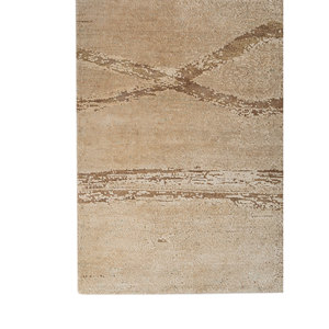 Alfombra de Lana y Seda Entropy Ivory Anudada a Mano AKWS-3035 para Sala de Estar, Pasillo, Diseño Abstracto Rectangular Tipo Rompecabezas para Adolescentes - Product Image 4