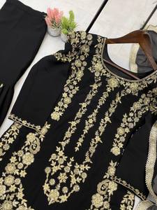 Traje Sarara de Georgette de Tres Piezas, Diseño Tradicional, con Bordado de Lentejuelas, Secado Rápido, Salwar Kameez para Fiestas - Product Image 4