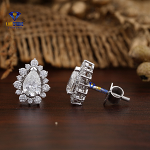 1.476 TDW poire et diamant rond boucle d'oreille 18k or blanc Labgrown diamant Hpht/Cvd diamant bijoux - Product Image 3