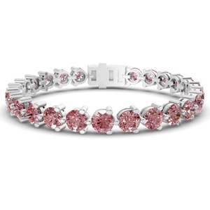 Blush Vivid Pink Round Lab Grown Diamond Tennis Bracelet 2 Ct Tw VS Clarity 69 Diamonds 14K <b>Solid</b> <b>Gold</b> Playful Bold Statement - Product Image 1