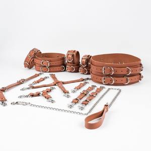Ensemble de retenue BDSM 16 pièces de différentes couleurs et options de quincaillerie ceinture et menottes de cuisse BDSM-0019 en cuir de vachette véritable - Product Image 2