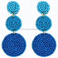 Boucles d'oreilles créoles bohèmes bleues à perles |   Boucles d'oreilles à plusieurs niveaux faites à la main, élégantes et originales |   Bijoux en strass de cristal unisexe sur mesure pour