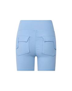 Pantalones cortos de mujer de proceso personalizado Blue Essence Scrunch de cintura alta con 2 botones en la espalda y 2 bolsillos en la cadera para mujer, pantalones cortos de gimnasio transpirables - Product Image 4