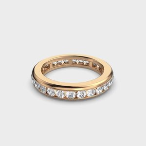 Anillo de Bodas de Oro Rosa de 14K con Diamante Cultivado en Laboratorio de Corte Redondo Romántico, Engaste de Canal Completo, Joyería Fina para Mujer, Compromiso - Product Image 2
