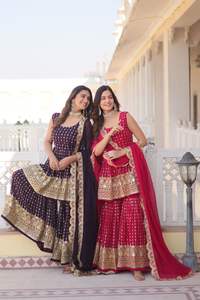 El último diseñador Faux Georgette con lentejuelas e hilo bordado trabajo Sharara Suit de Fab Zone - Product Image 2