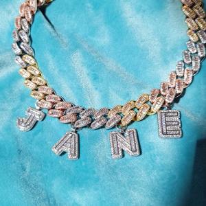 Collar con Colgante de Cadena Cubana Miami con Iniciales, Chapado en Oro, con Diamantes de Moissanita con Corte Baguette VVS Premium, Plata 925, para Hombre, a la Moda - Product Image 6