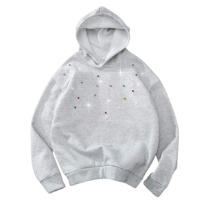 Sudadera con Capucha de Felpa Gris para Hombre, Detalles de Pedrería Multicolor, Cálida para Invierno, Estilo Urbano, Tejido Grueso de Primera Calidad - Product Image 1