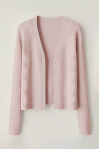 Cardigan court en tricot côtelé uni pour femme, pull léger extensible à manches longues avec boutons, ensemble respirant et écologique - Product Image 3