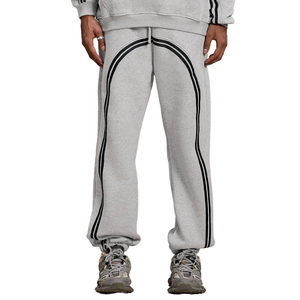 Pantalon de survêtement évasé mi-taille pour homme avec détails de fermeture éclair et bande contrastante en molleton de coton - Product Image 3