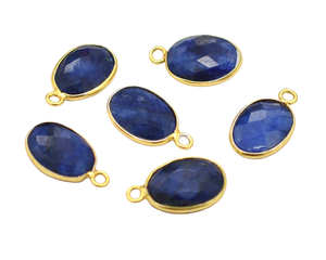 18X11mm <b>Lapis</b> <b>Lazuli</b> Bezel Connector <b>Pendant</b> 1 Loop 18K Gold Plated Charm for Jewellery Making C120 Component - Product Image 3