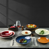 YAYU 2024 Marque privée, vaisselle en céramique et porcelaine, design personnalisé, glaçure grise naturelle, ensemble d'assiettes pour pâtes et soupes, assiettes de restaurant
