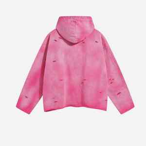 Sweat à capuche pour homme en polaire 300 g/m², anti-rétrécissement, style oversize, uni, teint, découpé, délavé au soleil, déchiré, 100% - Product Image 2