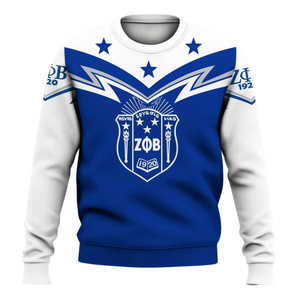Sudadera con cuello redondo bordada en azul de la hermandad griega Zeta Phi Beta para mujer, ropa de 1920 - Product Image 1