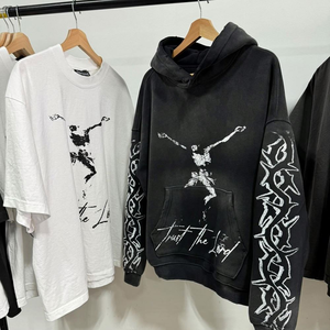 Sudadera con capucha lavada vintage personalizada del fabricante para hombre, sudadera vaquera lavada con ácido y bordado teñido anudado de mezclilla de gran tamaño, OEM - Product Image 1