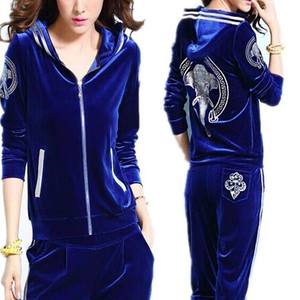 Chándal Sudadera con capucha grande con parte inferior acampanada y cremallera Conjunto de chándal Logotipo personalizado Terciopelo Mujeres Jogging Suit - Product Image 1