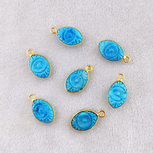 จี้พลอยเทอร์ควอยซ์พร้อมจี้เพชรแกะสลักตาชั่วร้าย925เงินสเตอร์ลิงสีทองเวอร์เมลเรือนเครื่องประดับแกะสลัก - Product Image 1