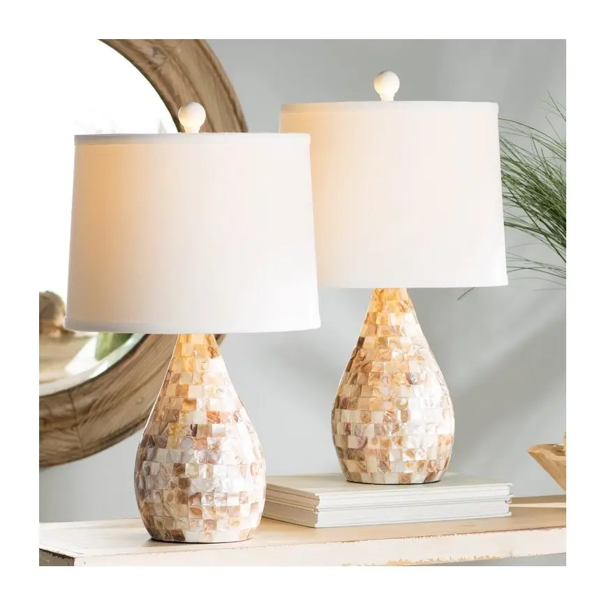 Stylish mosaic bedside table lamp wholesale mother of pearl side lamps for bedroom decorations