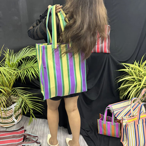 Eco-Friendly Reusable Nylon Market Bag RPET Zipper Striped Handloom Woven Recycled <b>Plastic</b> Beach Bags Cosmetic Bags Cases Made - Product Image 2