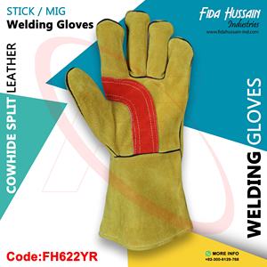 Venta al por mayor de alta calidad Guantes de soldadura de palo Venta caliente Guantes de trabajo de soldador de cuero de vaca Guantes de cuero de Pakistán - Product Image 4