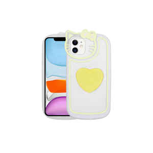 Coque de téléphone transparente en silicone TPU style Ins jaune avec motif chat compatible iPhone 11 pour Pop Socket, électroplaquée également - Product Image 1