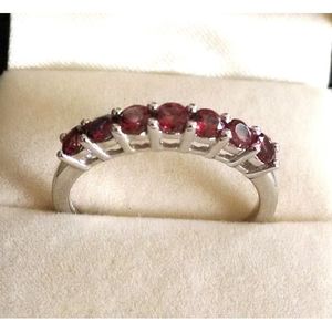 Platinum <b>Silver</b> <b>Garnet</b> Band with Oval Cut Gemstone Rhodium and Gold Plated GIA Certified Bezel Set Couple <b>Rings</b> - Product Image 1