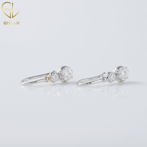 Calidad Premium 10K/14K/18K Oro dos piedras ajuste al ras corte redondo laboratorio cultivado diamante pendientes colgantes - Product Image 2