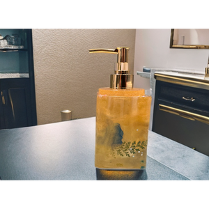 Distributore automatico di sapone in resina dorata, con design floreale, doppio detersivo per piatti, per hotel - Product Image 3