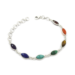 Bracelet fait main unique en argent sterling 925 naturel avec plusieurs pierres précieuses Vente en gros de bijoux indiens Bracelets en argent personnalisés - Product Image 1