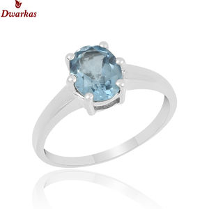 Anillo de Topacio Azul de estilo clásico de Plata de Ley 925, joyería fina con diseño único para Aniversario de compromiso de boda o fiesta - Product Image 1