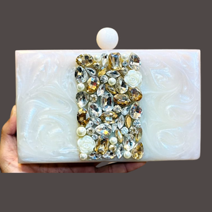 Handmade Custom Embellished Bohemian Genuine Leather Clutch Purse Luxury Evening <b>Bag</b> Open Closure Straps Rhinestone Summer - Product Image 1