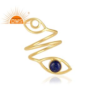 Dernière conception faite à la main 18K plaqué or Lapis Lazuli naturel pierre précieuse mauvais œil forme bague Demi fabricant de bijoux fins - Product Image 2