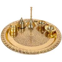 Décoration de la maison pour Diwali, ensemble de thali de luxe pour la prière, 100% laiton, motifs gravés, or, haute qualité, ensembles cadeaux de mariage personnalisables